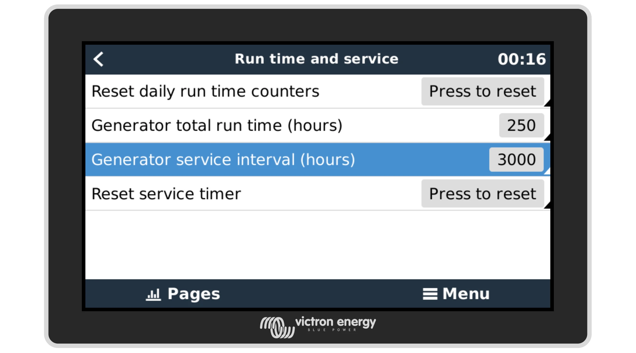 Настройка Victron за сер­ви­зен интер­вал на гене­ра­тора