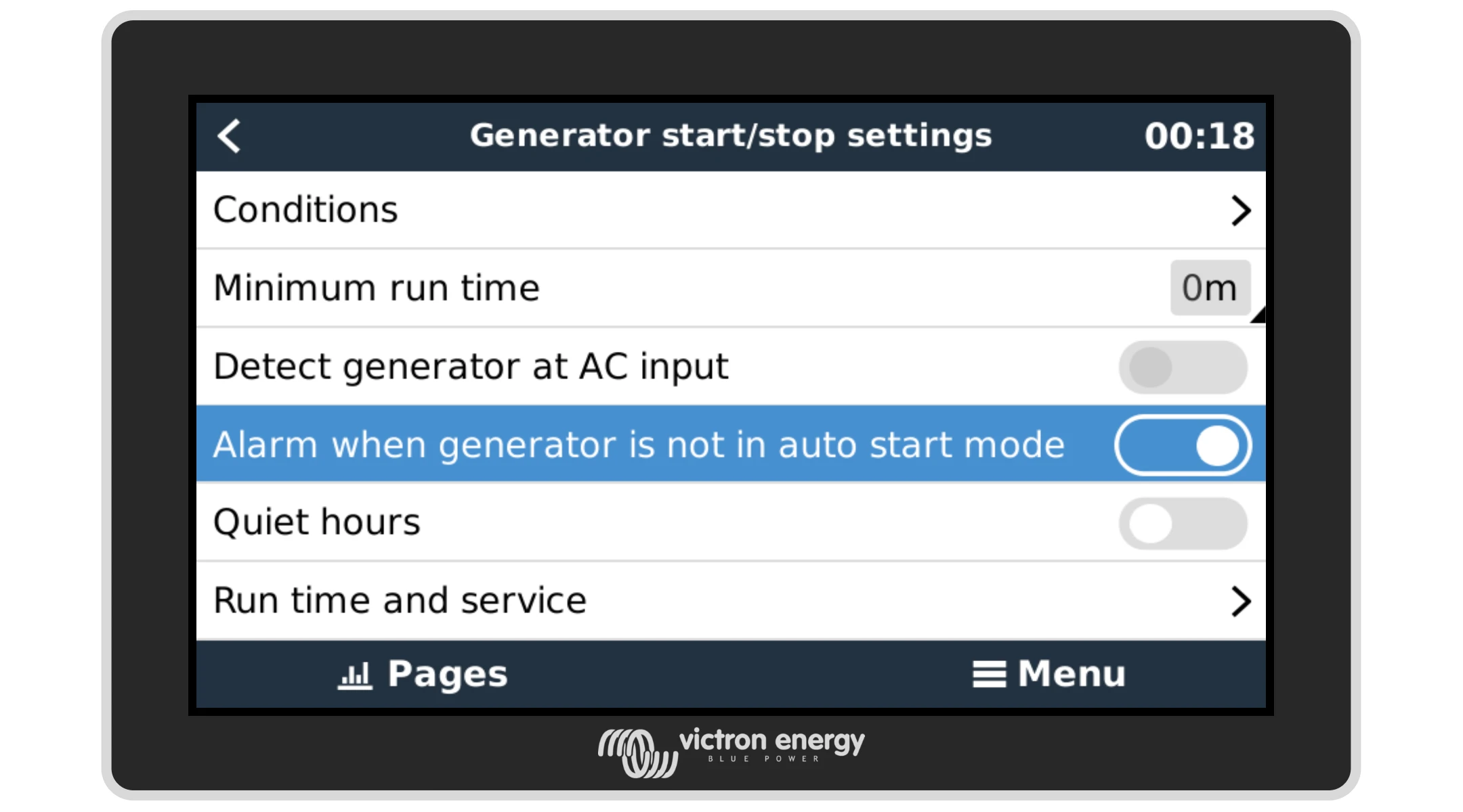 Настройка Victron: аларма за деак­ти­ва­ция на авто­ма­тично стар­ти­ране на гене­ра­тора